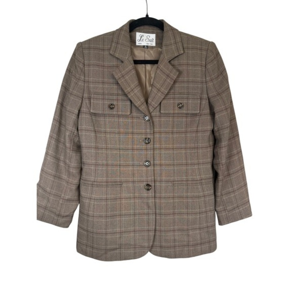 Le Suit Paris New York Brown Plaid Blazer Jacket Size 8 Professional Business